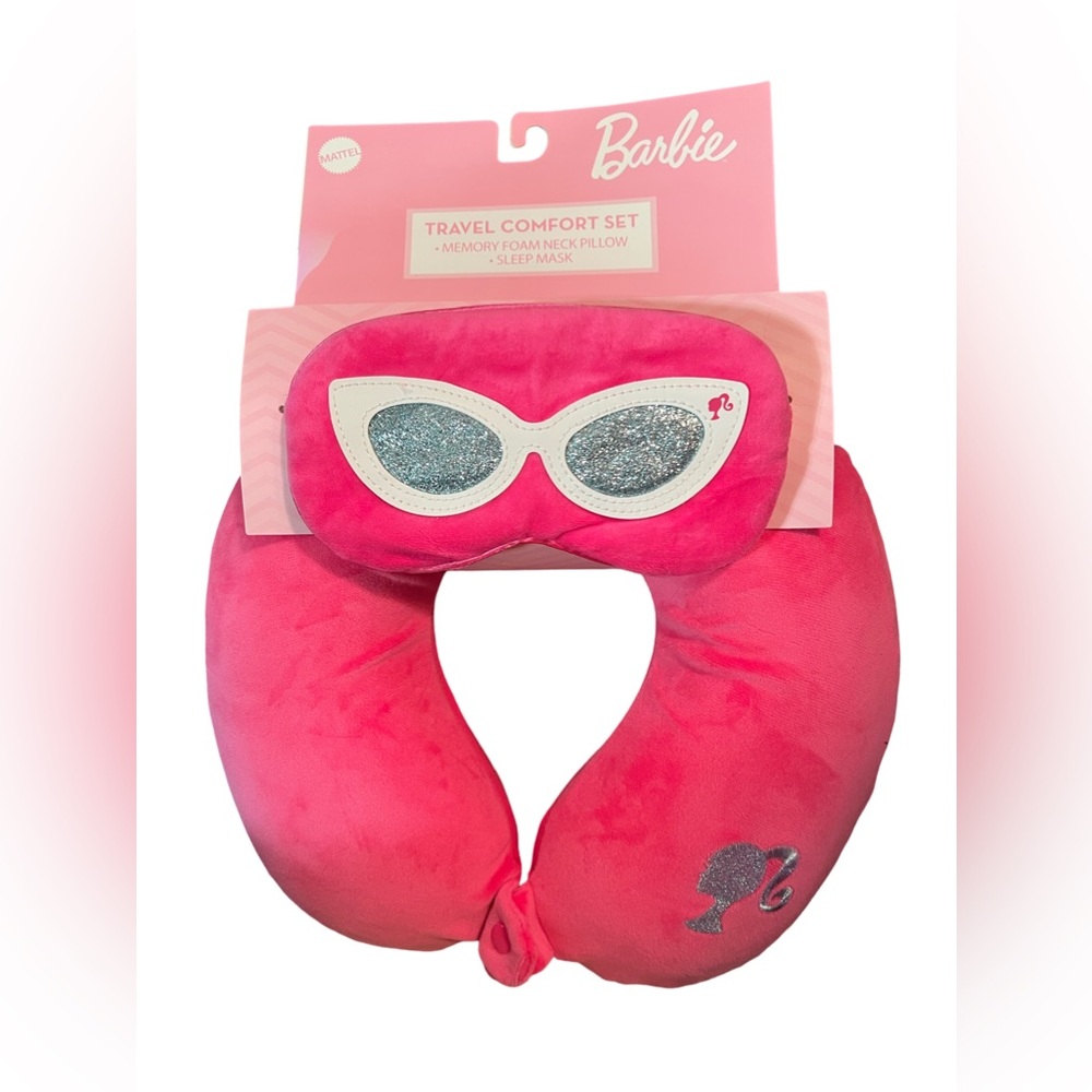 Barbie by Mattel Travel Bundle NWT Foam Neck Pillow & Sleep Mask Tags & Tumbler - Picture 2 of 10